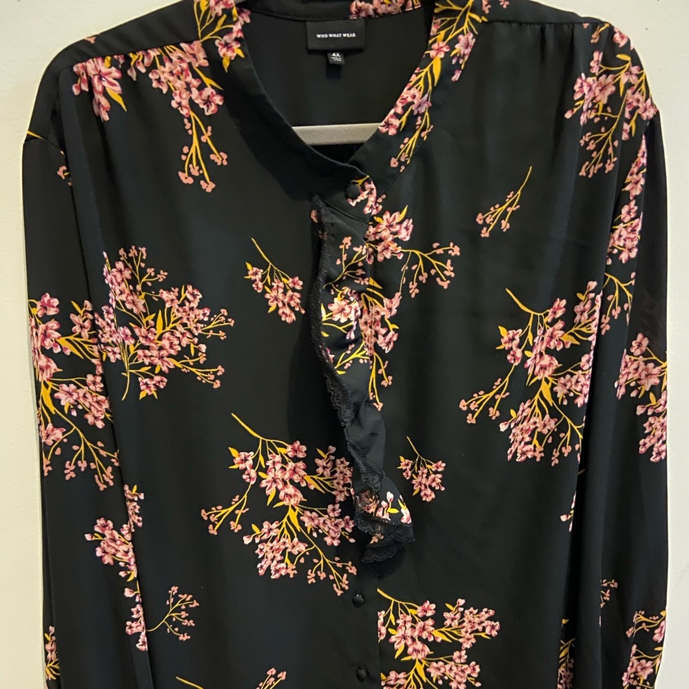 Black floral button down